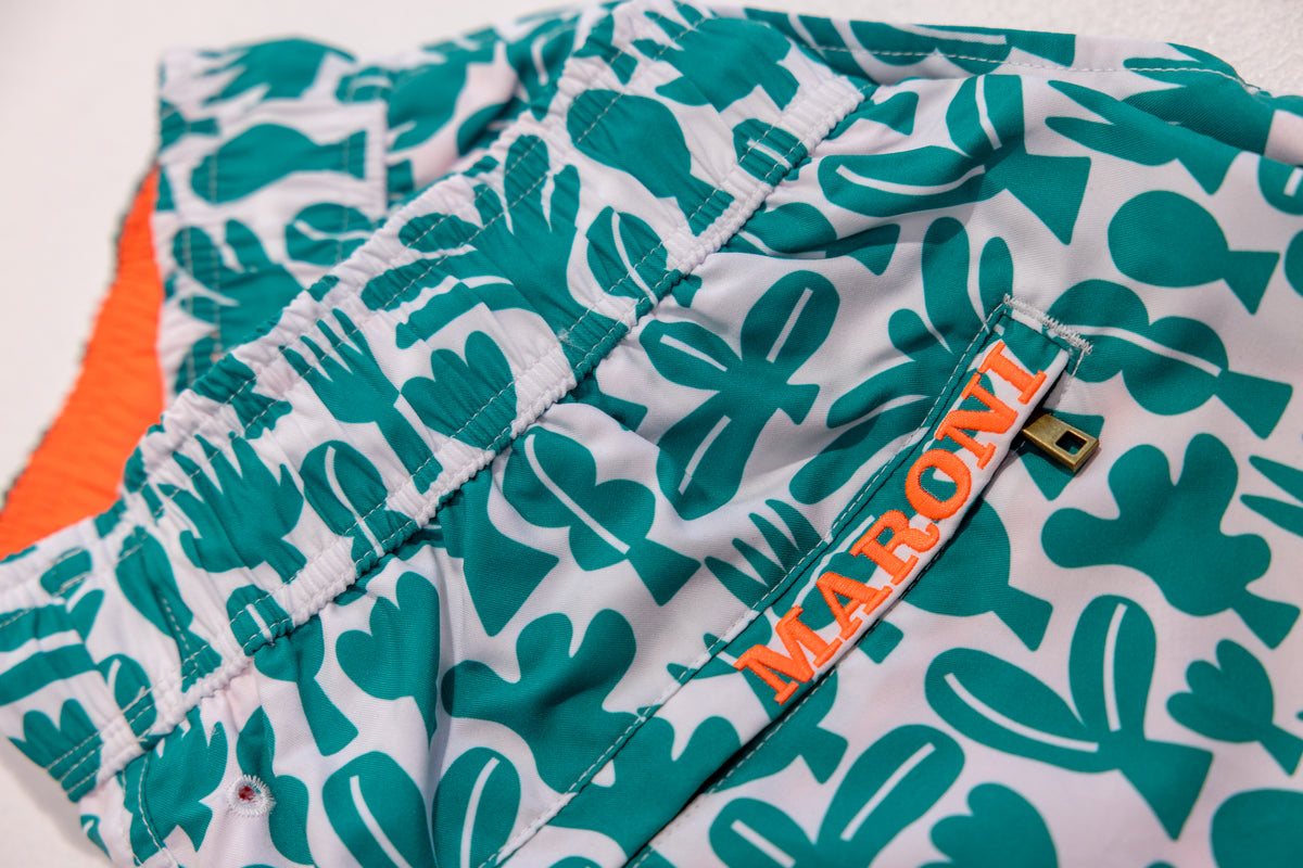 Original Puglia swim shorts with embroidered MARONI pocket and fluorescent lining